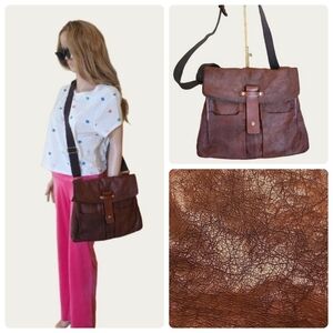 Marco Buggiani Distressed Brown Italian Leather Crossbody Bag EUC